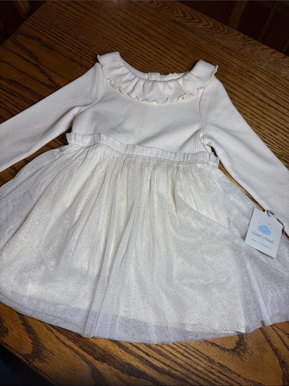cloud island Ivory Ruffle Collar Sparkle Tulle Dress
